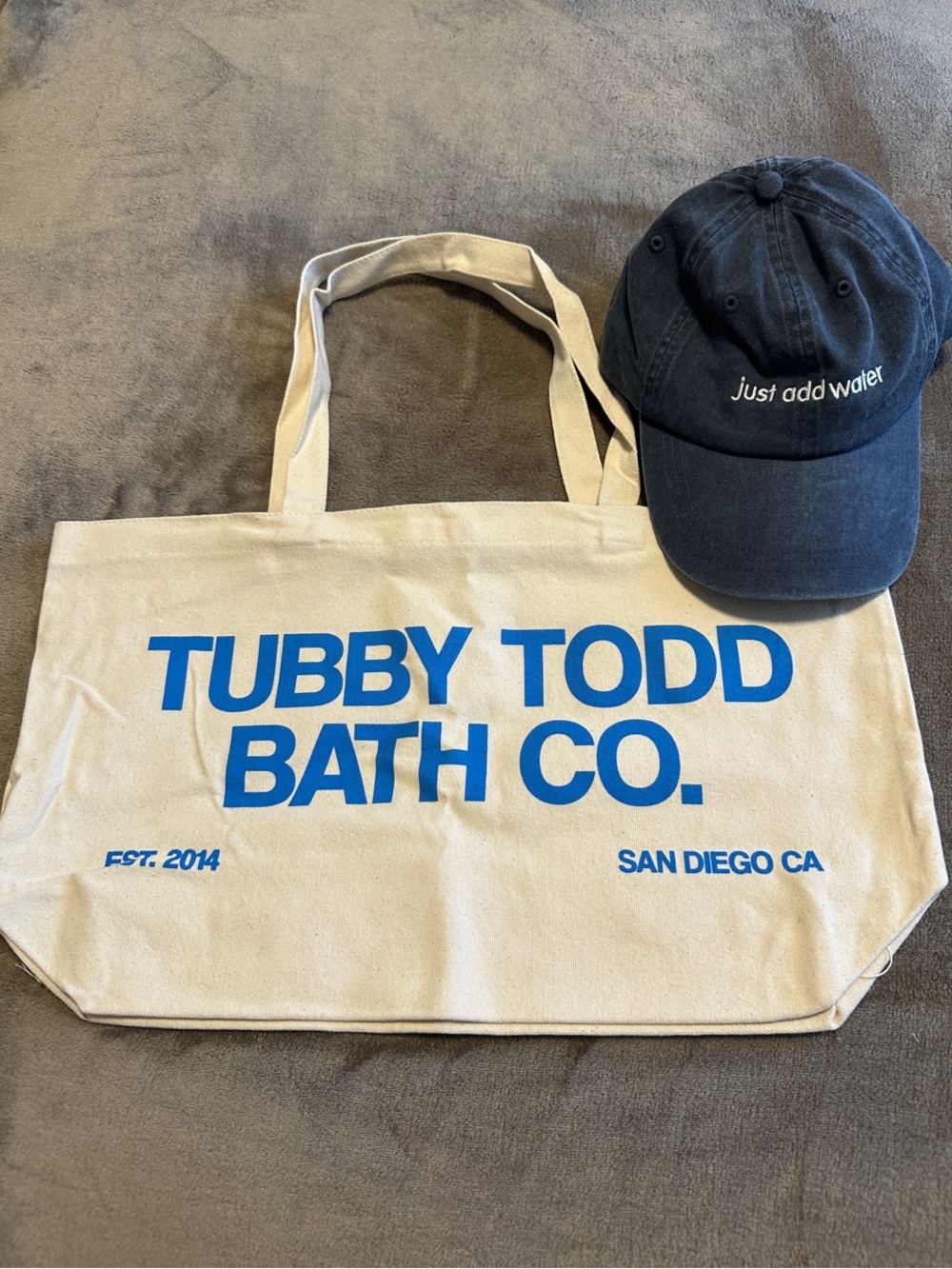 Tubby Todd Bath Co. Canvas Tote & adjustable retro soft denim hat